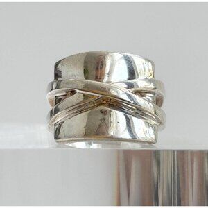Modernist Crossover Geoemtric Vintage Sterling Silver Statement Ring - sz 7